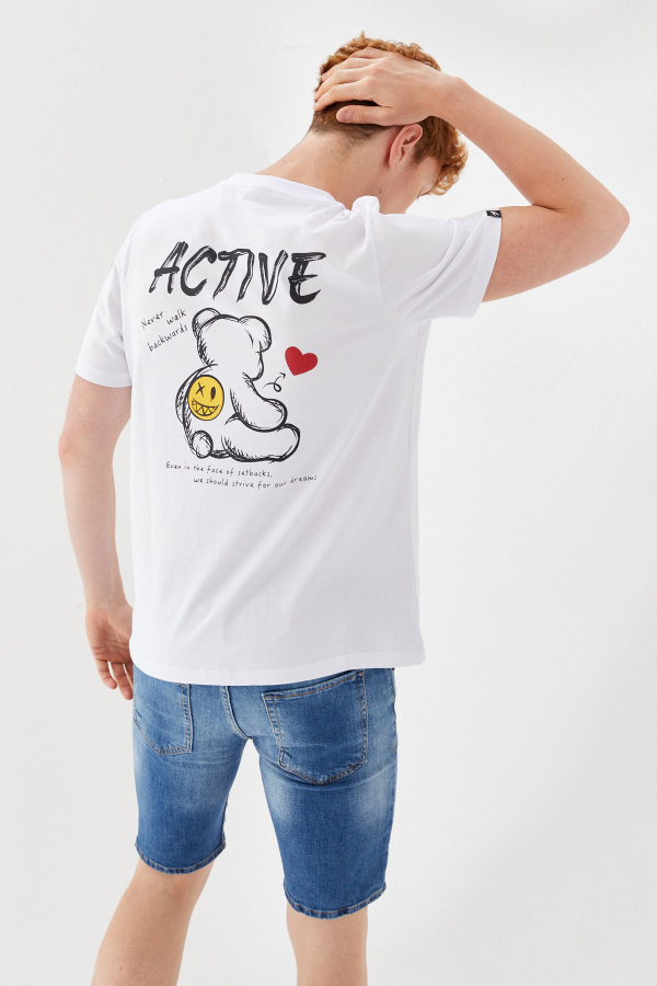 Active Boykot Baskılı Bisiklet Yaka Regular Fit Tişört Beyaz - 4