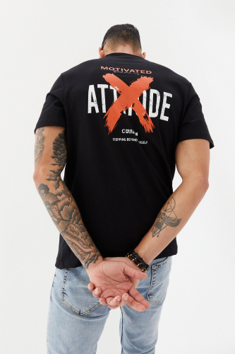 Attitude Motivated Baskılı Bisiklet Yaka Regular Fit Tişört Siyah - 6