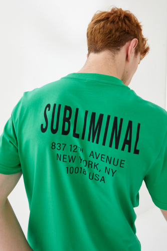 Subliminal NY City Baskılı Bisiklet Yaka Regular Fit Tişört Benetton Yeşili - 6