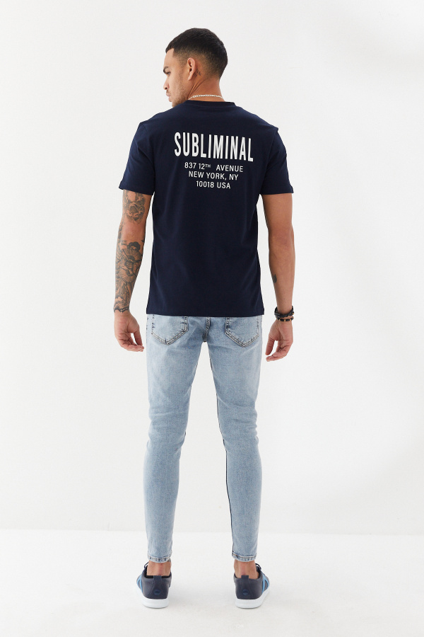 Subliminal NY City Baskılı Bisiklet Yaka Regular Fit Tişört Lacivert - 4