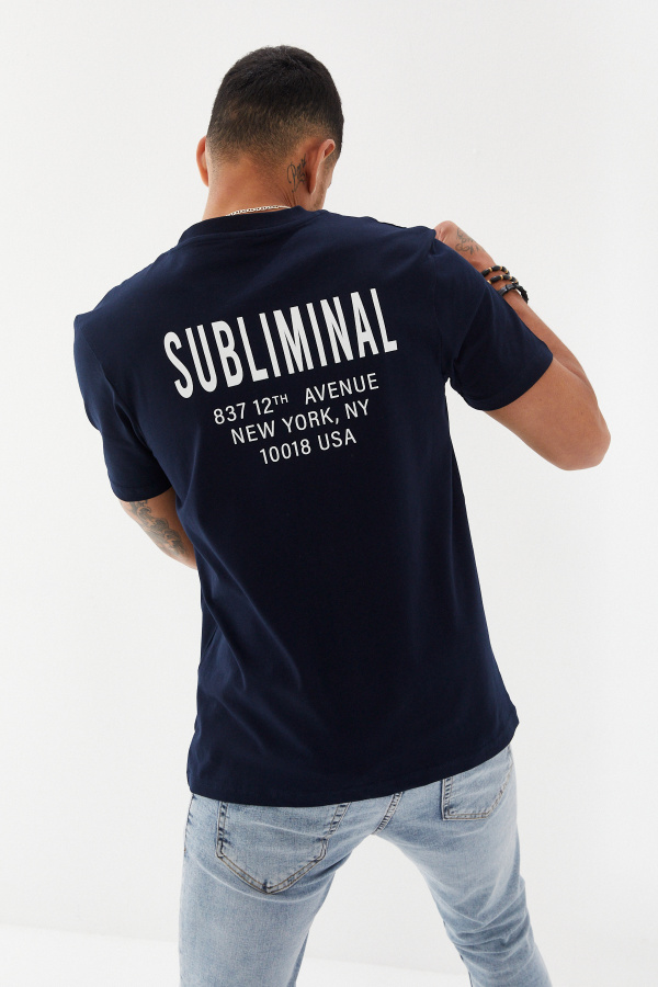 Subliminal NY City Baskılı Bisiklet Yaka Regular Fit Tişört Lacivert - 6